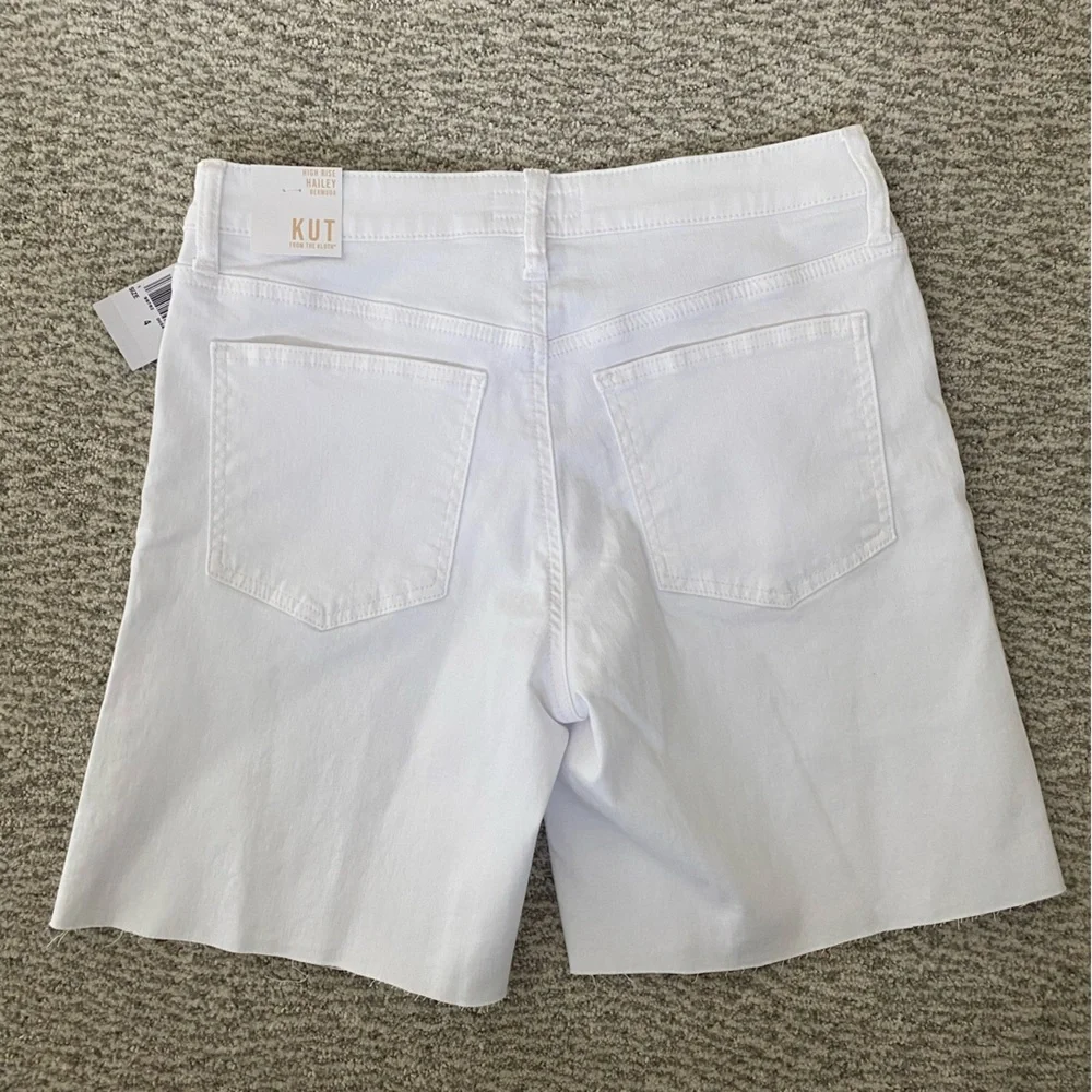Kut from the Kloth White Denim Shorts Raw Hem Hailey High Rise Size 4 NWT Summer